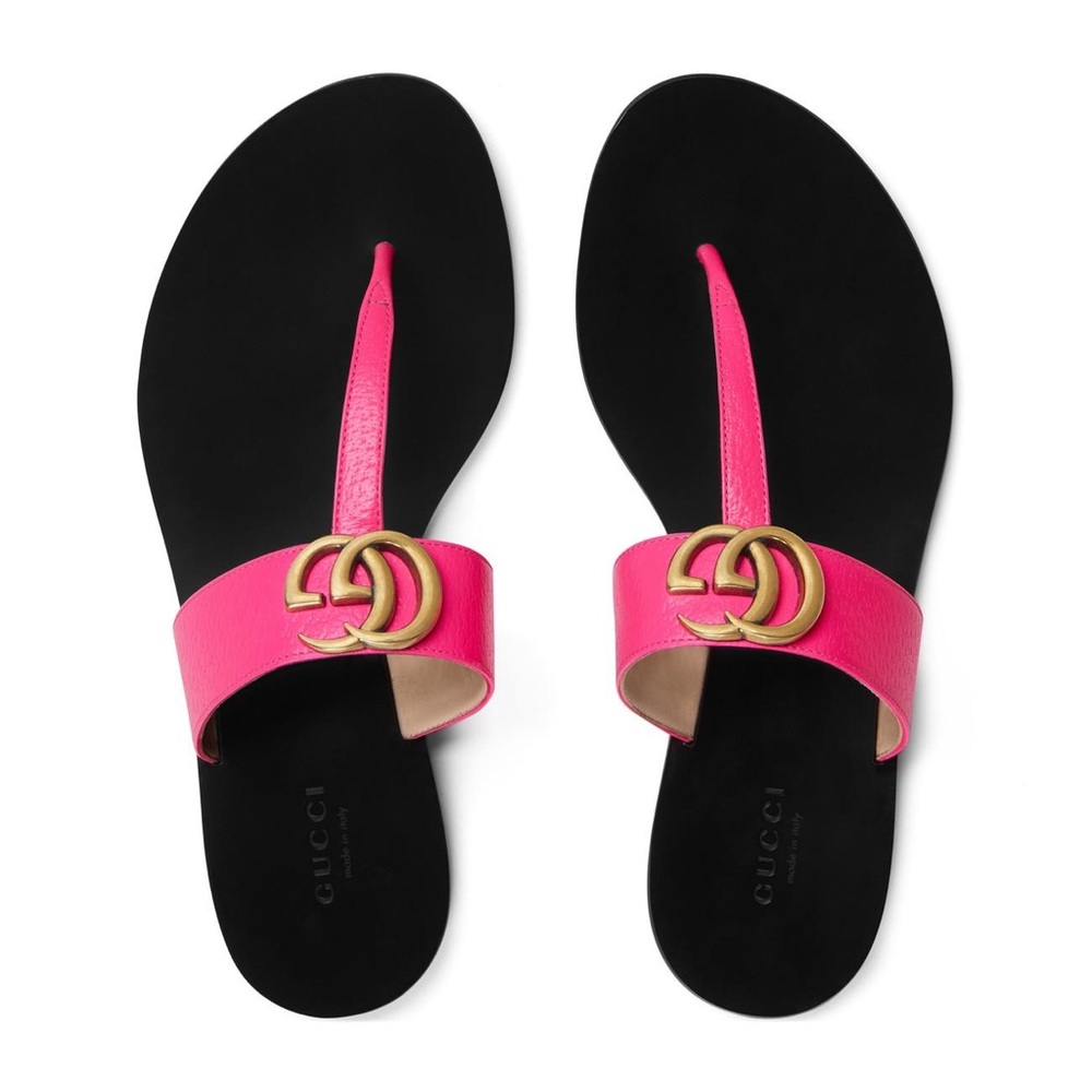 Gucci Women's Pink Leather Thong Sandal With Double G